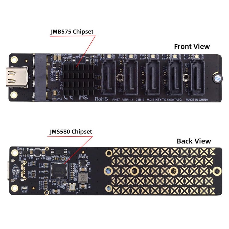 Cablecc 10Gbps USB-C 5 Ports Type-C to 6Gbps NGFF B+M Key SATA Adapter Converter PM Port Multiplier Selector JMB575 JMS580 - Image 3